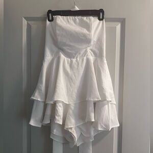 Strapless white ruffle romper
